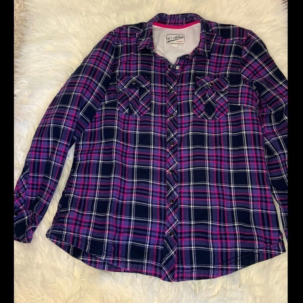 Fleece/Fur Lined Button Up Flannel Jacket